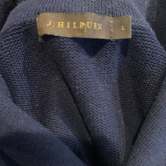 J. Hilburn navy cashmere blend crossover button accent collar sweater. Large. - Picture 4 of 4